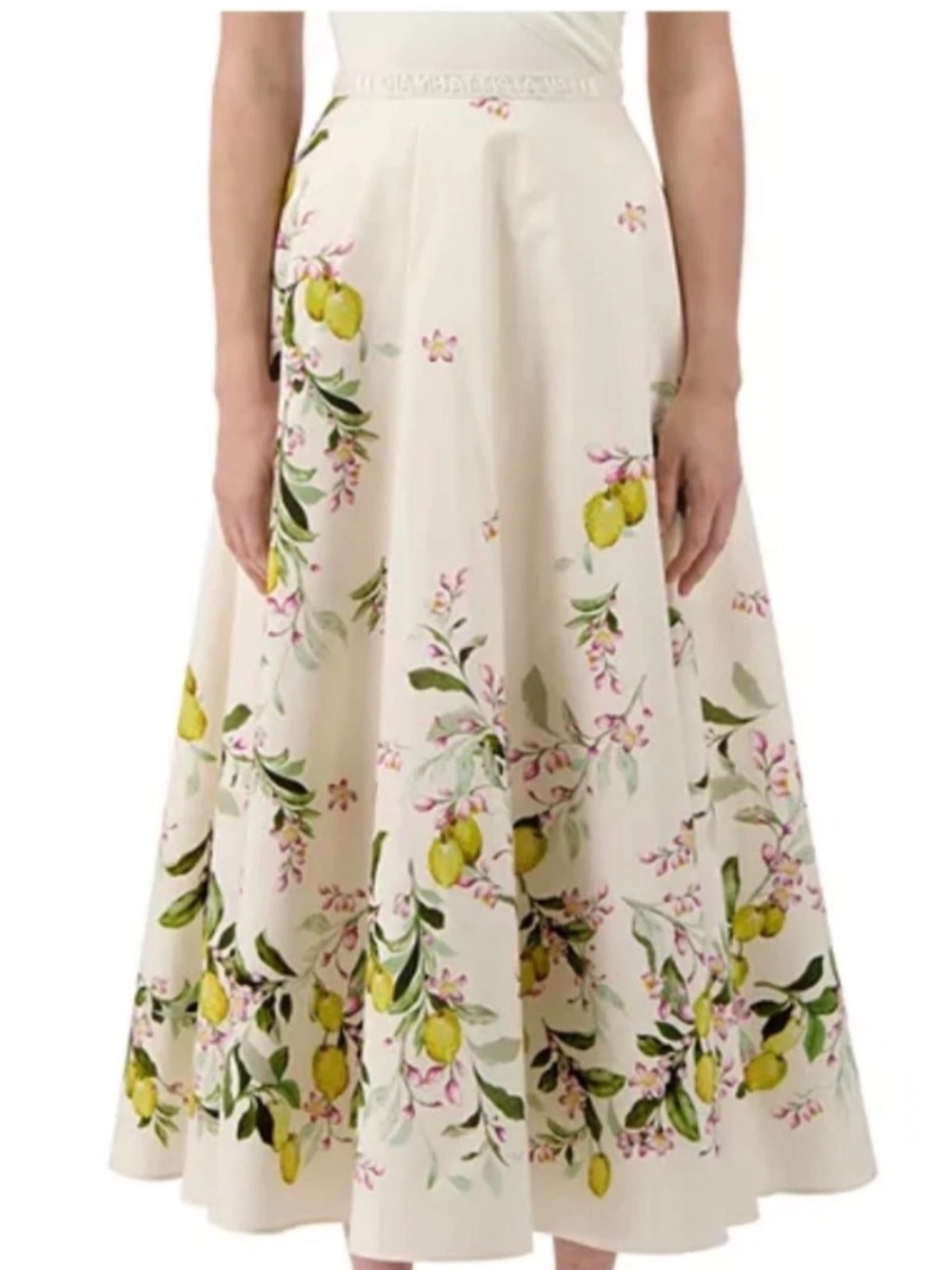 Giambattista Valli Lemon Print Midi Skirt Cotton IT40 US4 Womens